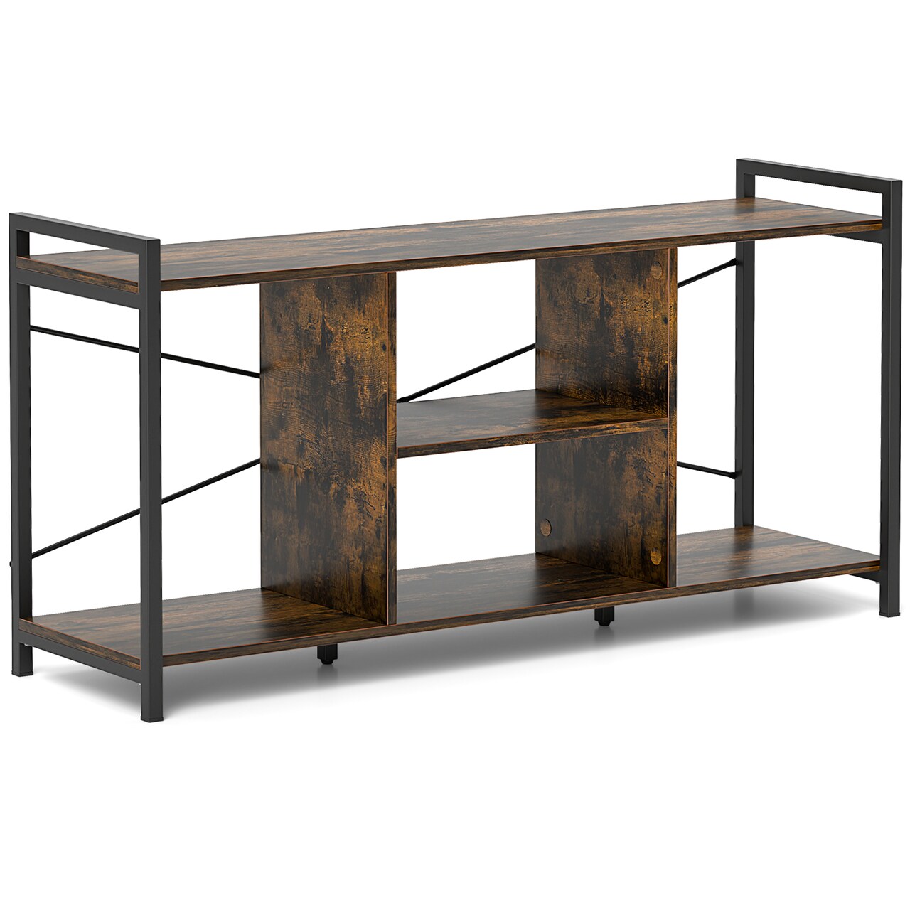 TV Stand with Metal Frame, Storage, Shelves and Anti-Tipping Kits